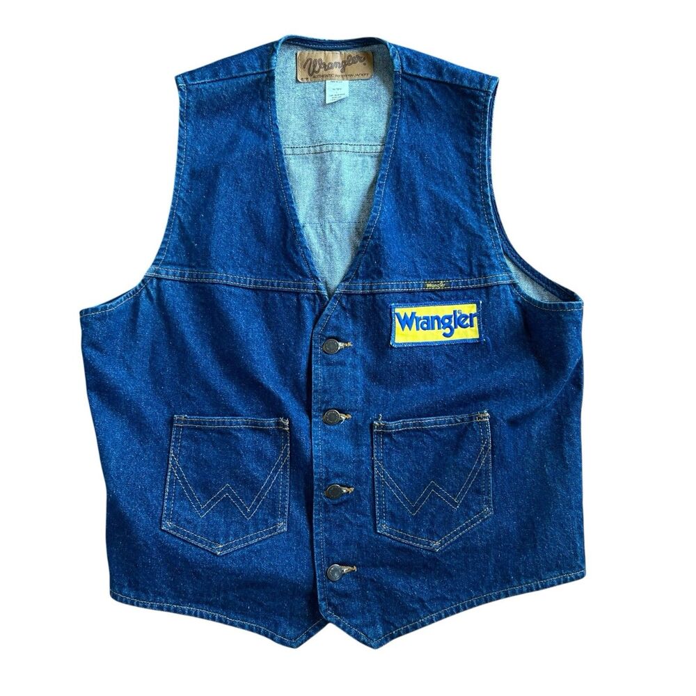 Vintage Wrangler Denim Vest Mens Large Blue Clown Cowboy Rodeo 70s 80s USA